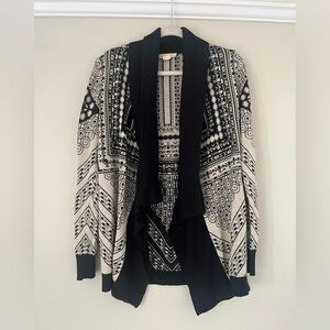 Black and Cream Print Open Front Cardigan